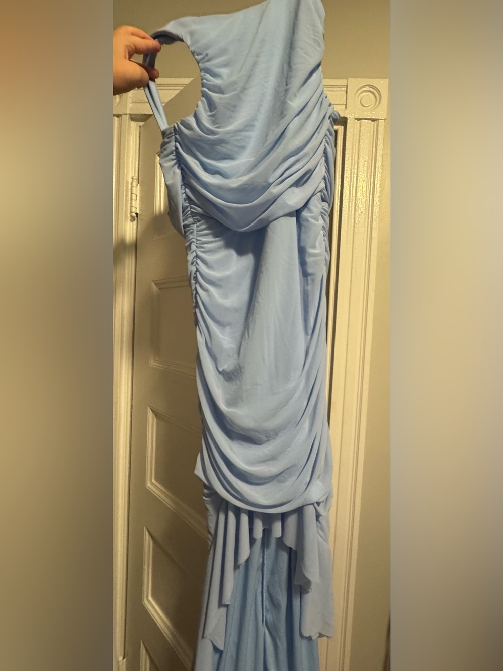 Draped Light Blue Ruched Evening Dress